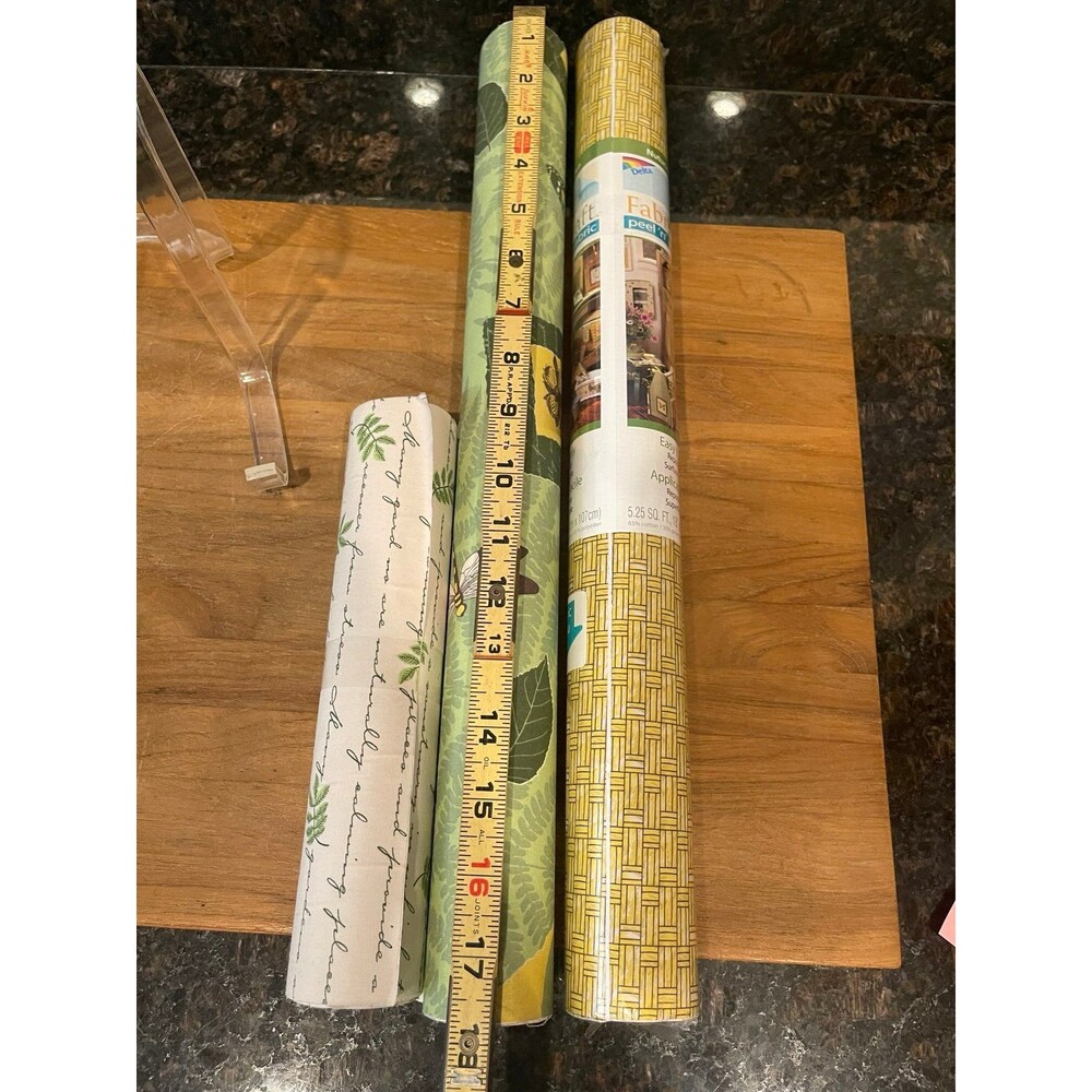 wallpaper Roll Bundle - 3 Open Rolls (Basket Weave, Botanical,
Script Leaf